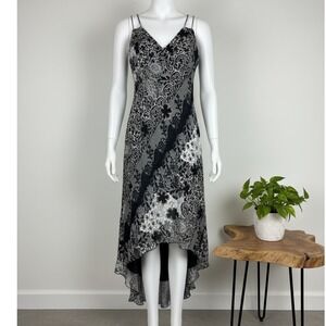Vintage Lori Ann Dress Montreal Black White Paisley Print Slip Y2K Party Holiday